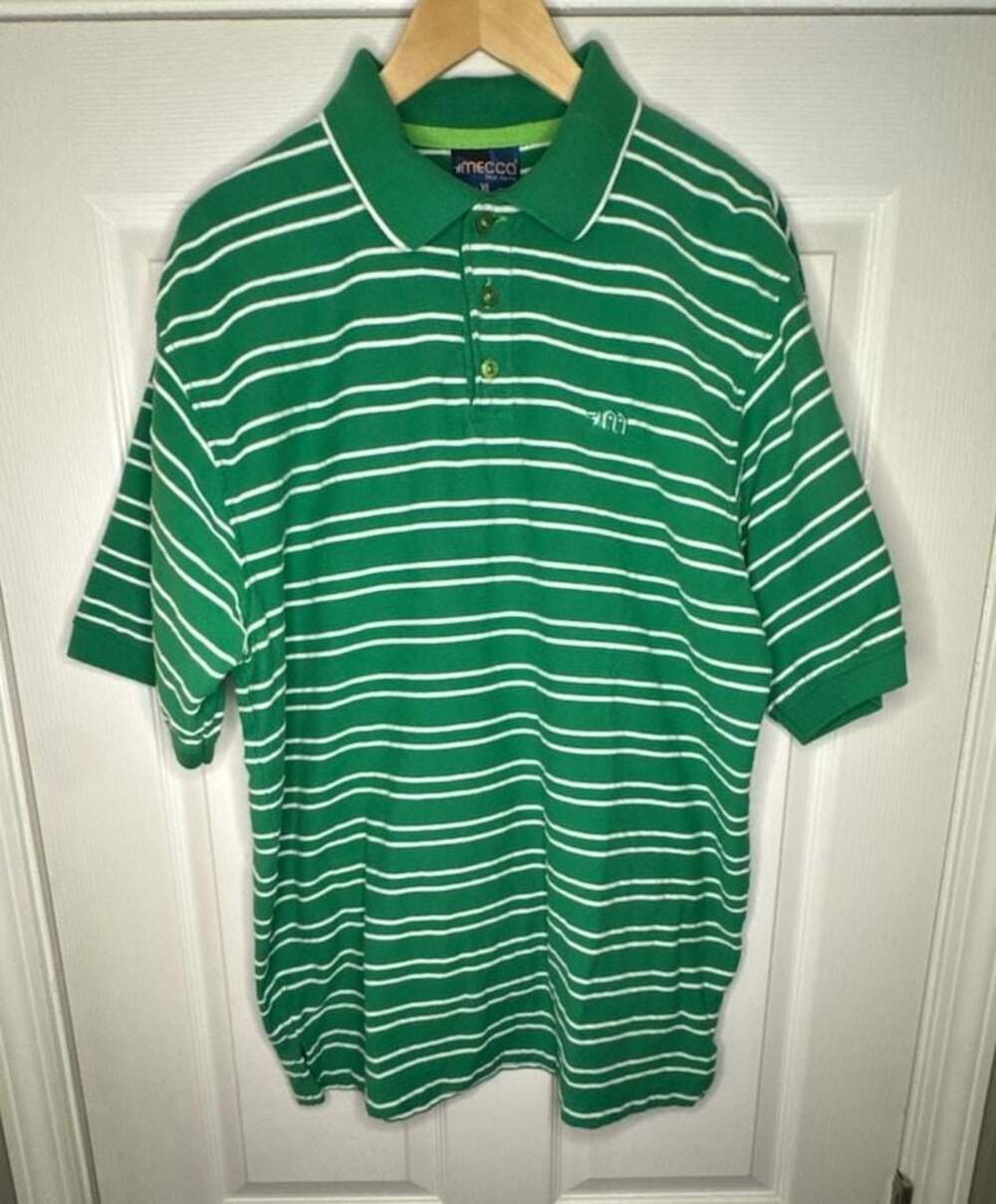 Mecca Green and White Striped Short Sleeve Polo Shirt Mens XL